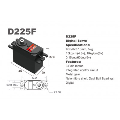 Сервопривод стандарт 52г BATAN D225F 18.0кг/0.15сек метал цифровий - зображення 2