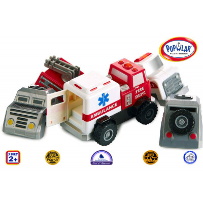 Конструктор для маленьких POPULAR Playthings Build-a-Truck Rescue рятувальні машинки (швидка, пожежна, поліція) - изображение 1