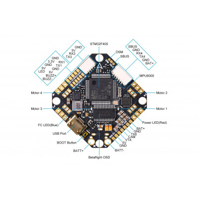 Контролер BetaFPV Toothpick F405 2-4S AIO 20A BL32 V4 BMI270 для квадрокоптерів