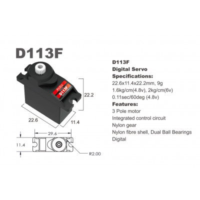 Сервопривод мікро 9г BATAN D113F 1.6кг/0.11сек цифровий