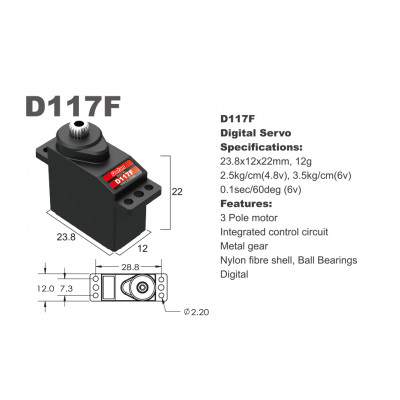 Сервопривод мікро 12г BATAN D117F 2.5кг/0.12сек метал цифровий