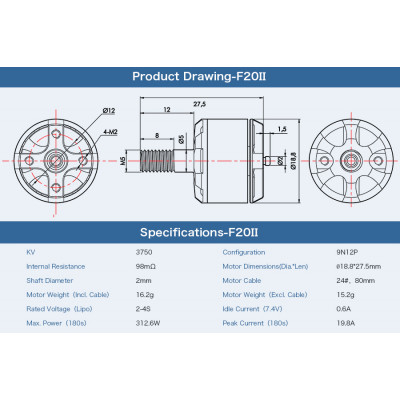 Мотор T-Motor F20 II 1408 3750KV 2-4S для мультикоптерів - зображення 5