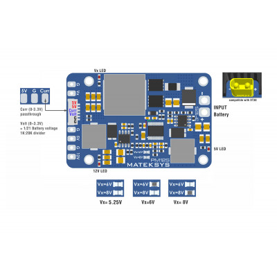 Модуль живлення Matek 12S 9-55V 3xBEC xV5V12V - изображение 3