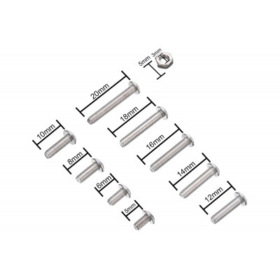 Болти 5 - 20 мм шестигранні нержавіючі (M3 набір 340 шт)