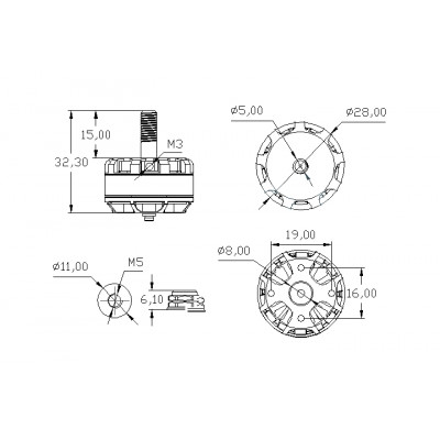 Мотор Tarot MT2205-II 2300KV 3-4S W CW (TL400H14)