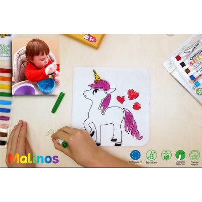 Фломастери дитячі які змиваються для малюків MALINOS Babyzauber 10 шт + текстильна книжка розмальовка багаторазова - изображение 5
