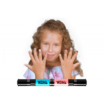 Дитячий лак-олівець для нігтів Malinos Creative Nails на водній основі (2 кольори Соковитий блакитний + Нюд) - зображення 1