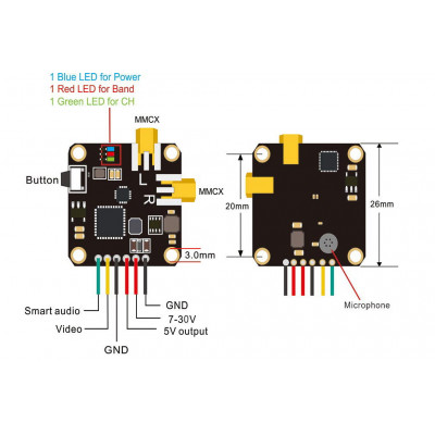 Відеопередавач AKK New Era 5.8GHz Diversity 25-400mW 20x20мм