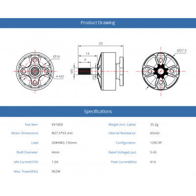 Мотор T-Motor MCK 2207 1800KV 5-6S для мультикоптерів