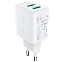 МЗП Acefast A33 QC18W (USB-A+USB-A) dual port (Цвет White), Атикул 65893 |  купить на VILKI.NET - фото № 1