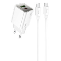 МЗП Hoco N46 Glorious PD20W+QC3.0 (1USB-A/1C) + Type-C to Type-C (Цвет White), Атикул 73951 |  купить на VILKI.NET - фото № 1