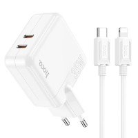 МЗП Hoco C110A PD 35W+QC3.0 (2 Type-C) + Type-C to Lightning (Цвет White), Атикул 64552 |  купить на VILKI.NET - фото № 1
