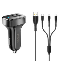 АЗП Usams C13 2.1A Dual USB + U35 3IN1 Charging Cable (1m) (Цвет Чорний), Атикул 34561 |  купить на VILKI.NET - фото № 1
