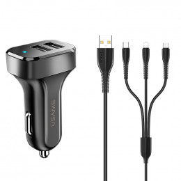 АЗП Usams C13 2.1A Dual USB + U35 3IN1 Charging Cable (1m)