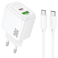 МЗП Hoco CS55A Surplus PD30W+QC3.0 (1USB-A/1C) + Type-C to Type-C (Цвет White), Атикул 74136 |  купить на VILKI.NET - фото № 1
