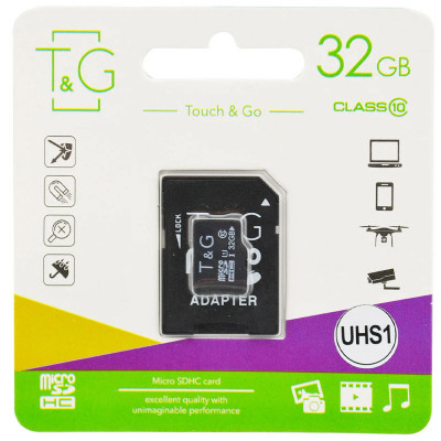 Карта пам'яті T&G microSDHC (UHS-1) 32 GB class 10 (з адаптером)