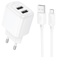 МЗП Hoco CS51A Surplus (2USB-A) + MicroUSB (Цвет White), Атикул 74137 |  купить на VILKI.NET - фото № 1