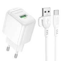 МЗП Borofone BAS42A Potential QC3.0 (1USB-A) + Type-C (Цвет White), Атикул 73984 |  купить на VILKI.NET - фото № 1