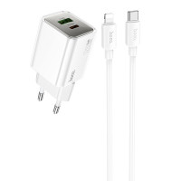 МЗП Hoco N46 Glorious PD20W+QC3.0 (1USB-A/1C) + Type-C to Lightning (Цвет White), Атикул 73952 |  купить на VILKI.NET - фото № 1