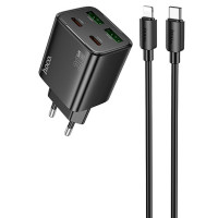 МЗП Hoco N55 Fundador PD20W four-port (2USB-A/2C) + Type-C to Lightning (Цвет Black), Атикул 74138 |  купить на VILKI.NET - фото № 1