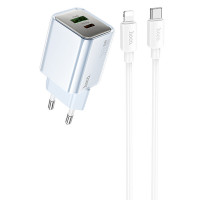 МЗП Hoco N46 Glorious PD20W+QC3.0 (1USB-A/1C) + Type-C to Lightning (Цвет Blue), Атикул 73952 |  купить на VILKI.NET - фото № 1
