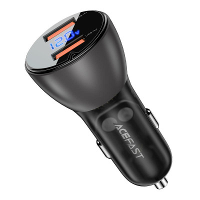 АЗП Acefast B7 metal car charger 45W (USB-A + USB-A) with digital display