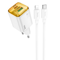 МЗП Hoco N53 Monsoon PD30W+QC3.0 (1USB-A/1C) + Type-C to Lightning (Цвет White), Атикул 74139 |  купить на VILKI.NET - фото № 1