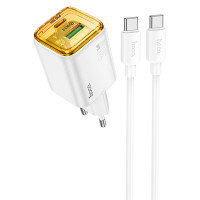 МЗП Hoco N53 Monsoon PD30W+QC3.0 (1USB-A/1C) + Type-C to Type-C (Цвет White), Атикул 74140 |  купить на VILKI.NET - фото № 1