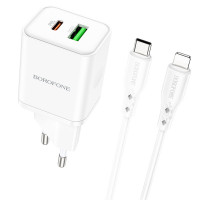 МЗП Borofone BN7 PD20W+QC3.0 (1USB-A/1C) + Type-C to Lightning (Цвет White), Атикул 73992 |  купить на VILKI.NET - фото № 1