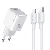 МЗП Usams US-CC186 PD30W 1C + US-SJ610 Type-C to Lightning PD YX Series (Цвет White), Атикул 70769 |  купить на VILKI.NET - фото № 1