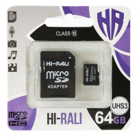 Карта пам'яті Hi-Rali microSDXC (UHS-3) 64 GB Card Class 10 з адаптером (Цвет Чорний), Атикул 42035 |  купить на VILKI.NET - фото № 1