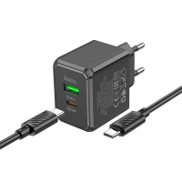 Мережевий зарядний пристрій HOCO CS14A Ocean PD20W+QC3.0 charger set(Type-C to Type-C) Black (Цвет 7073) - фото № 5