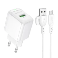 Мережевий зарядний пристрій BOROFONE BAS42A Potential single-port QC3.0 charger set(Micro)(EU) White