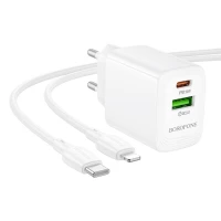 Мережевий зарядний пристрій BOROFONE BN29 Fuente PD30W+QC3.0 charger set (C to iP) (EU) White