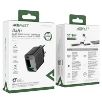 Мережевий зарядний пристрій ACEFAST A90 QC18W GaN single USB-A charger set (P3) (EU) Black (Цвет 7073) - фото № 2