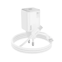 Мережевий зарядний пристрій HOCO N40 Mighty single port PD20W charger set(Type-C to Type-C) White
