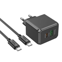 Мережевий зарядний пристрій HOCO CS14A Ocean PD20W+QC3.0 charger set(Type-C to Type-C) Black (Цвет 7073) - фото № 4