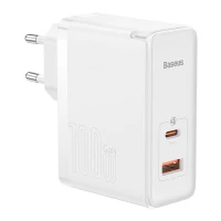 Мережевий зарядний пристрій Baseus GaN5 Pro Fast Charger C+U 100W EU White (With Mini White Cable Type-C to Type-C 100W(20V/5A) 1m White）
