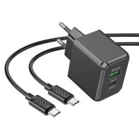 Мережевий зарядний пристрій HOCO CS14A Ocean PD20W+QC3.0 charger set(Type-C to Type-C) Black (Цвет 7073) - фото № 3