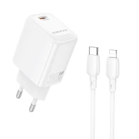 Мережевий зарядний пристрій BOROFONE BN28 Fuente single port PD30W charger set (C to iP) (EU) White