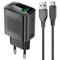 Мережевий зарядний пристрій ACEFAST A90 QC18W GaN single USB-A charger set (P3) (EU) Black (Цвет 7073), Атикул k56595 |  купить на VILKI.NET - фото № 1
