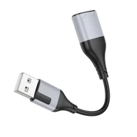 Перехідник BOROFONE BV19 Creator 2-in-1 external sound card for headset USB to 3.5mm Black (Цвет Черный) - фото № 5