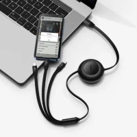 Кабель Baseus Bright Mirror 2 Series Retractable 3-in-1 Fast Charging  Data Cable Type-C to M+L+C 100W 1.1m Black (Цвет Черный) - фото № 7