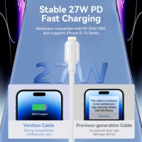 Кабель Vention USB 2.0 Type-C Male to Lightning Male 3A Cable 2M Black PVC Type (Цвет Black) - фото № 4