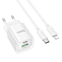 Мережевий зарядний пристрій HOCO C147A Charm PD20W+QC3.0 charger set (C to iP)(EU) White (Цвет Білий) - фото № 3