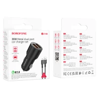 Автомобільний зарядний пристрій BOROFONE BZ19B Wisdom 36W dual port QC3.0 car charger set(Micro) Black (Колір Черный) - фото № 4