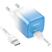 Мережевий зарядний пристрій HOCO C101A single port PD20W charger set(Type-C to Type-C) Ice Blue (Цвет Ice-Blue) - фото № 2