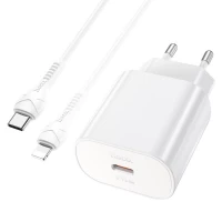 Мережевий зарядний пристрій HOCO N22 Jetta PD25W charger set (Type-C to iP)(EU) White
