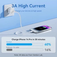 Кабель Vention USB 2.0 Type-C Male to Lightning Male 3A Cable 2M Black PVC Type (Цвет Black) - фото № 5