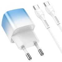 Мережевий зарядний пристрій HOCO C101A single port PD20W charger set(Type-C to Type-C) Ice Blue (Цвет Ice-Blue) - фото № 3